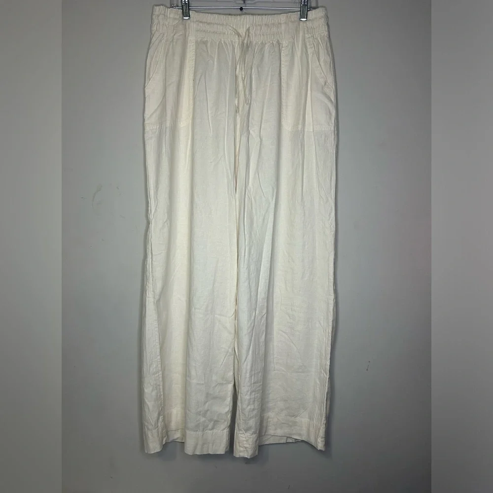 NWT Lane Bryant Cream Linen Wide Leg Mid Rise Pant Size 12 - Picture 2 of 7